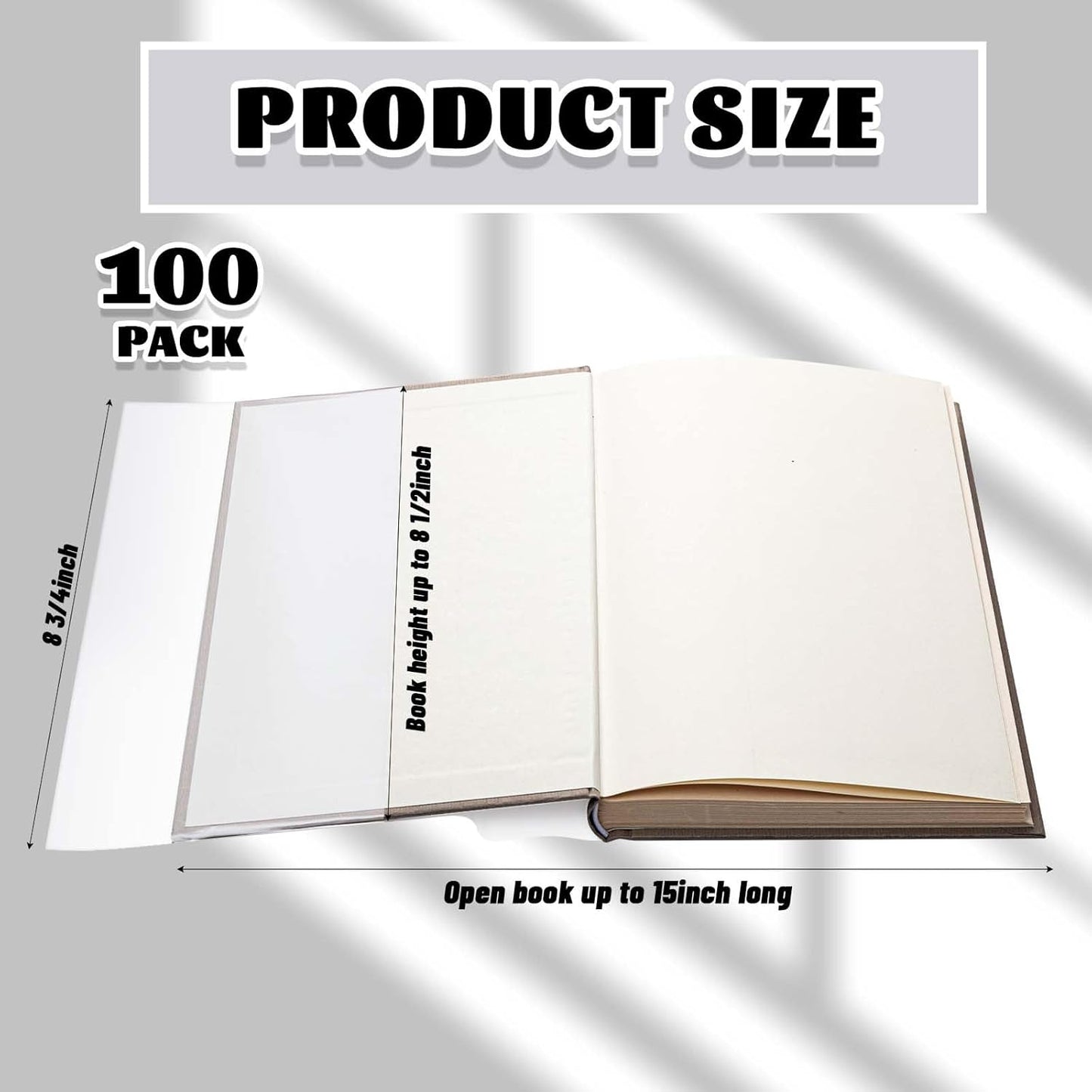 ReliThick 100 Pack Adjustable Clear Book Covers Fits Books with 8.5 x 15 Inches, Plastic Waterproof Sleeve for Textbooks Paperbacks, with Self Adhesive Closure, Against Dust, Wear Book Protector