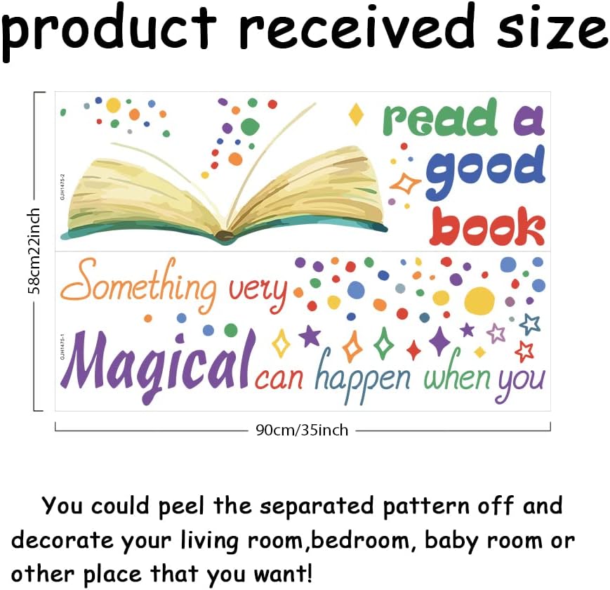 SUPERDANT Reading Book Wall Sticker Inspirational Reading Wall Decal Peel and Stick Books Classroom Vinyl Art Decals Read Corner Decor for Library Kids Room Study Room Decoration Back to School