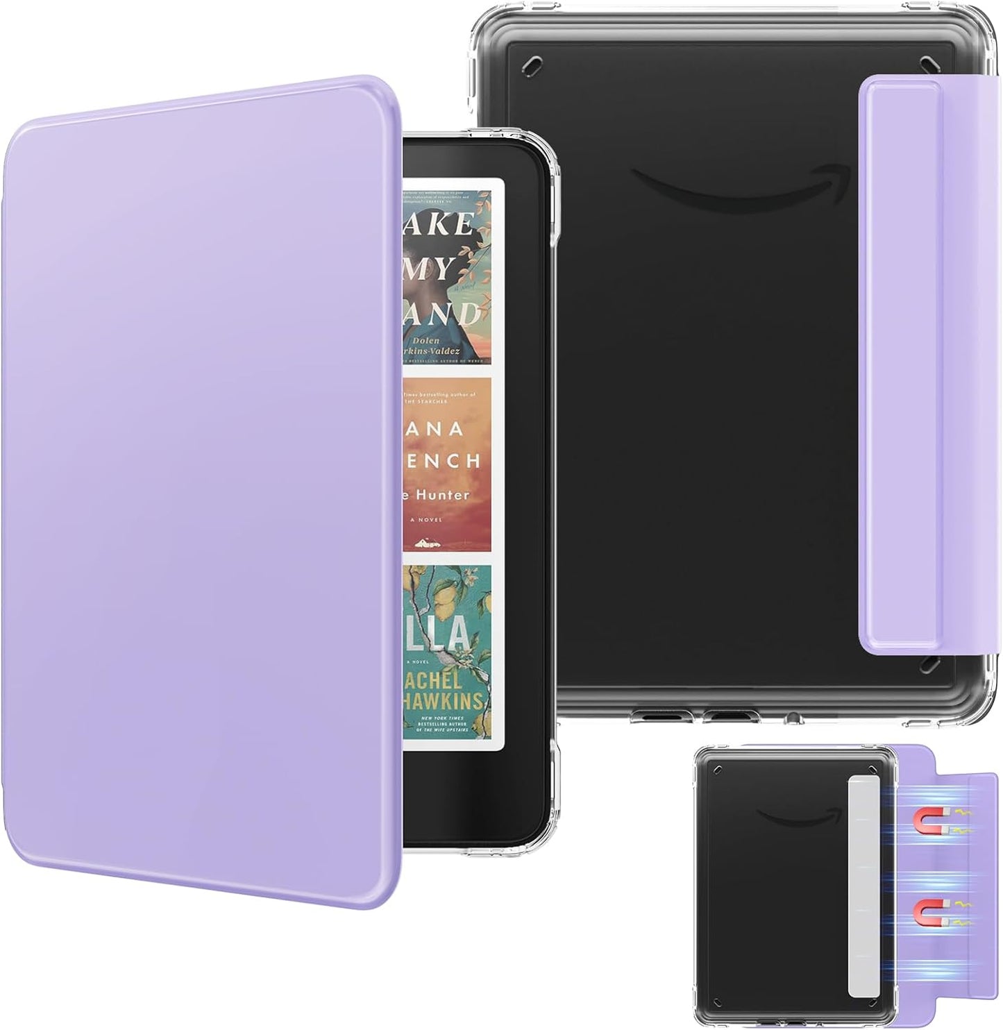 MoKo Detachable Magnetic Case for All-new 7" E-Reader 12th Generation 2024 & Color 2024/2025, Ultra Clear Back Scratch-Proof Light & Shell Cover with Auto Wake/Sleep, Not fit BOOX & Kobo, Lilac