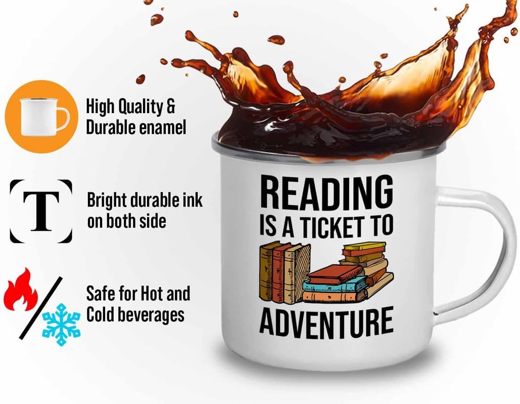 Reading Bookworm Camper Mug 12oz - Reading To The Adventure - Reading Reader Book Worm I Know Things Book Addict Book Lover Bookish Novelist Librarian Writer