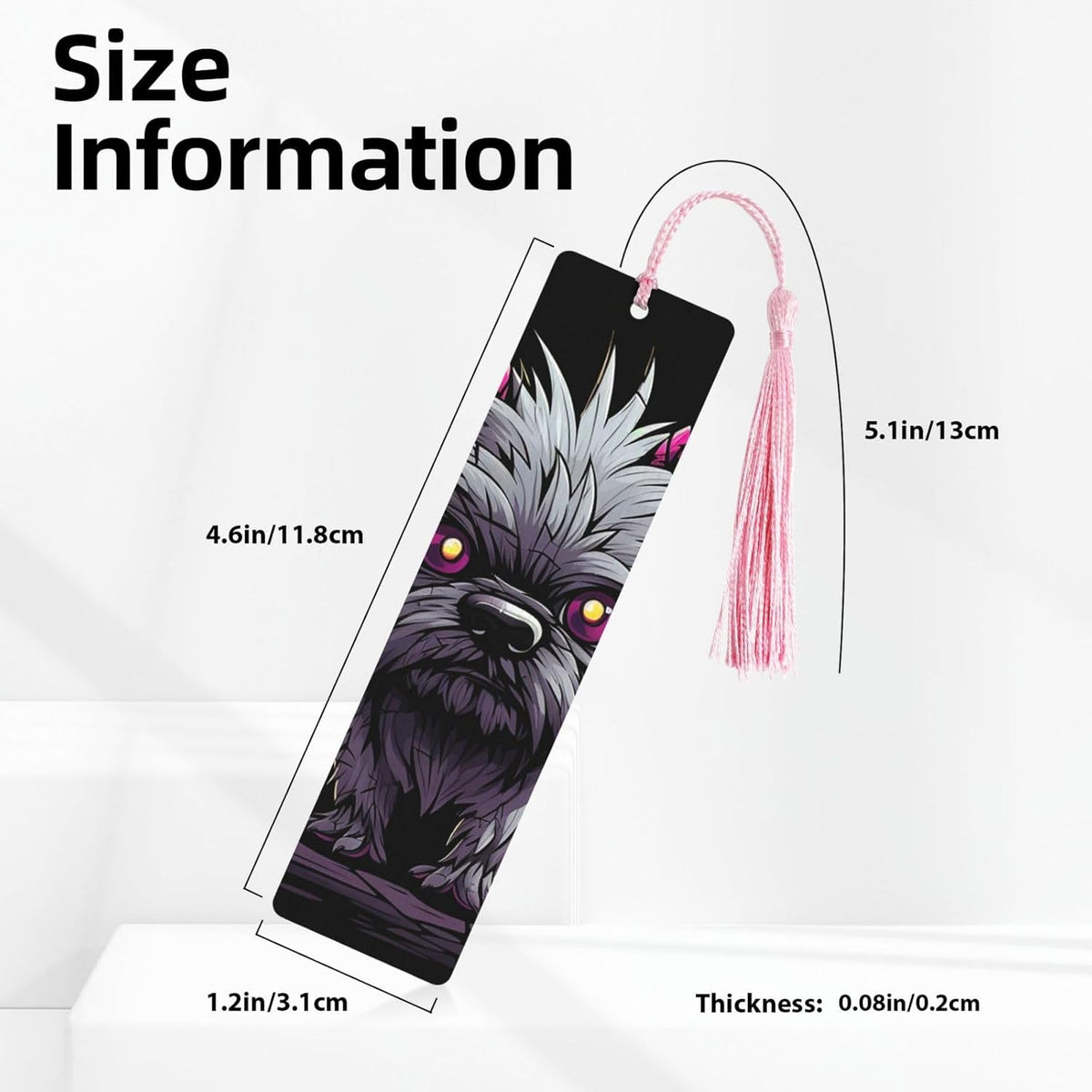 Gray Pooh Dog Bookmarks Gifts for Women Men, Wooden Bookmarks for Book Lovers, Vintage Book Marks Ornaments with Tassel, Unique Personalized Reading Page Markers Pink