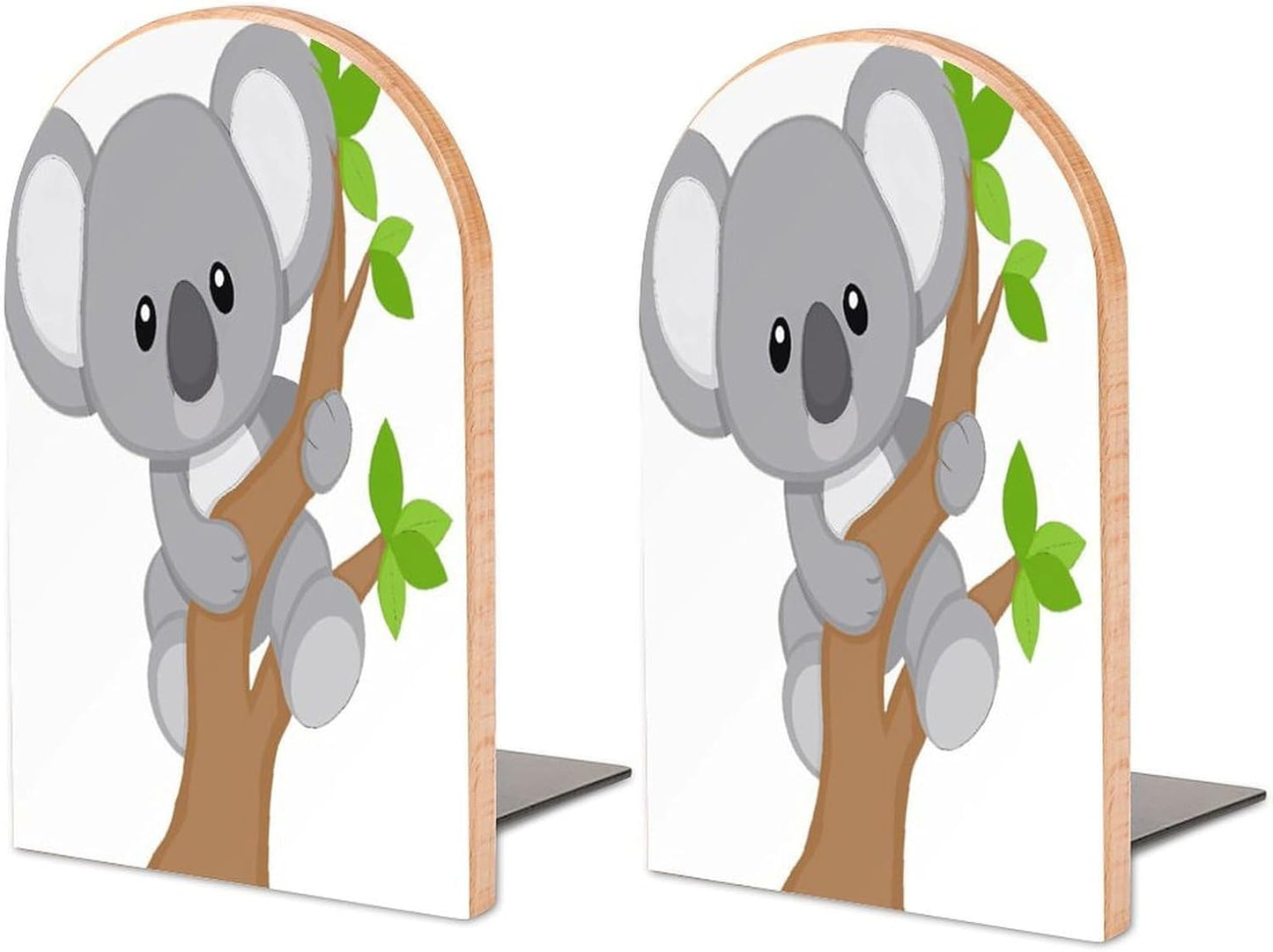 Hugging Tree Koala Wooden Bookend Non-Slip Book Ends Heavy Duty Book Stopper with Metal Base Books Holderd Decorative Bookends Stands Firmly for Office Supplies