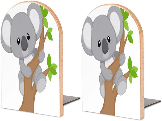Hugging Tree Koala Wooden Bookend Non-Slip Book Ends Heavy Duty Book Stopper with Metal Base Books Holderd Decorative Bookends Stands Firmly for Office Supplies