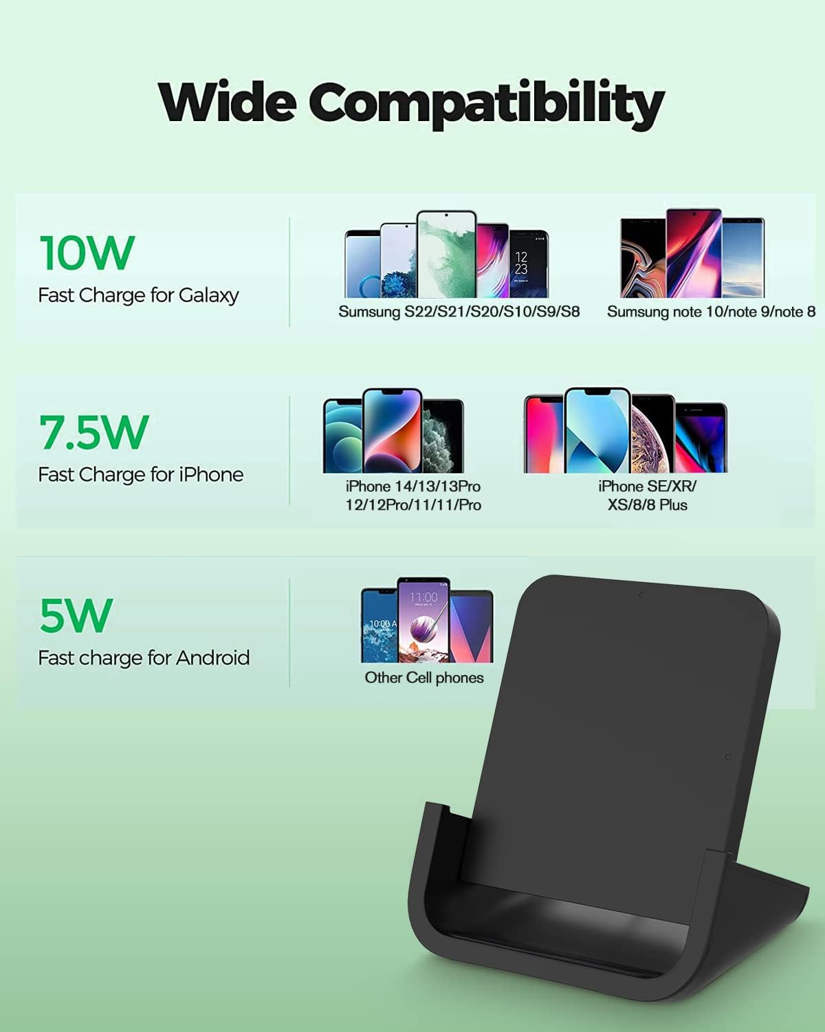 Wireless Charger YUWISS Wireless Charging Stand Cordless Charger 10/7.5/5W Compatible with iPhone 14 13 12/12 /11Pro Max/XR/XS Max/XS/X/8/8Plus Galaxy S22/S21/S9/S9+/S8/S8+ Note