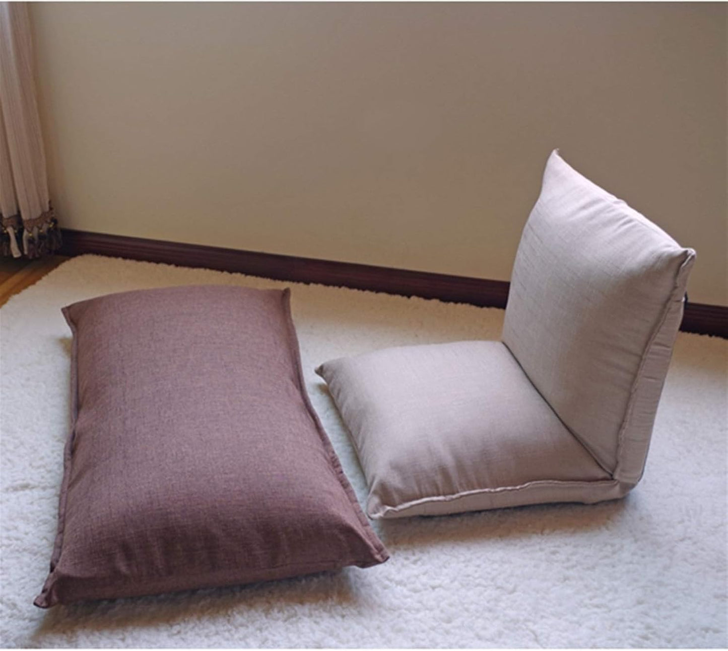 Folding Reading Chairs Floor Chair Individual 5-Speed Adjustment Legless Chair Foldable Easy to Remove and wash Comfortable Lounge Chair(Khaki)