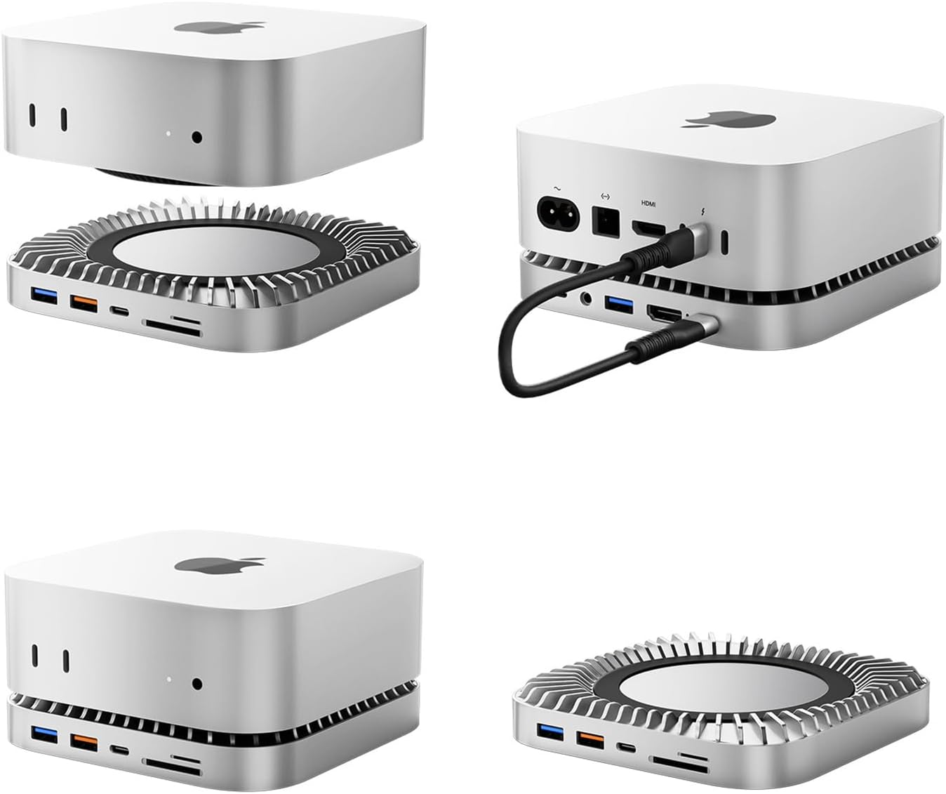 Mac mini M4 Dock, Aluminum Stand and HDMI Hub for Mac mini M4 and M4 Pro 2024 with M.2 NVMe/SATA SSD Enclosure, 4K60Hz HDMI,10G USB A/C, 5G USB A*2, USB-C Charge, SD/TF, Audio