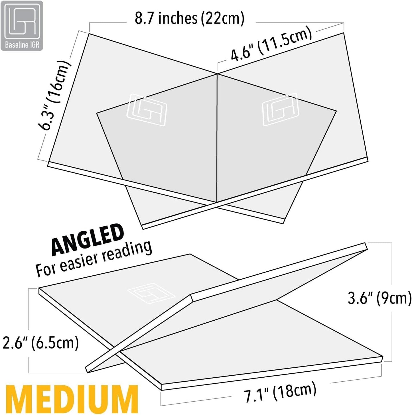Medium Clear Acrylic Book Stand, 8.7” x 6.3” x 3.6”, Acrylic Book Holder, Open Bookstand for Display and Reading Cookbooks, Art Books, Bibles, Magazines - Home and Office