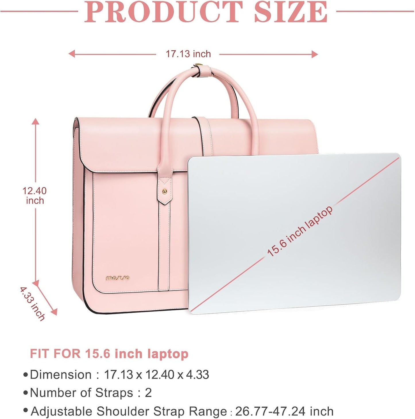 MOSISO Laptop Bag for Women, 15-15.6 inch PU Leather Laptop Shoulder Bags Convertible Backpack, 16 inch Messenger Bags Casual Handbag Work Briefcase Travel Computer Bag with Bowknot, Pink