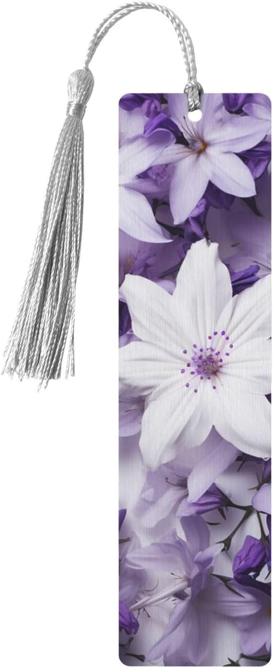 Small Purple Flower Bookmarks Gifts for Women Men, Wooden Bookmarks for Book Lovers, Vintage Book Marks Ornaments with Tassel, Unique Personalized Reading Page Markers Gray