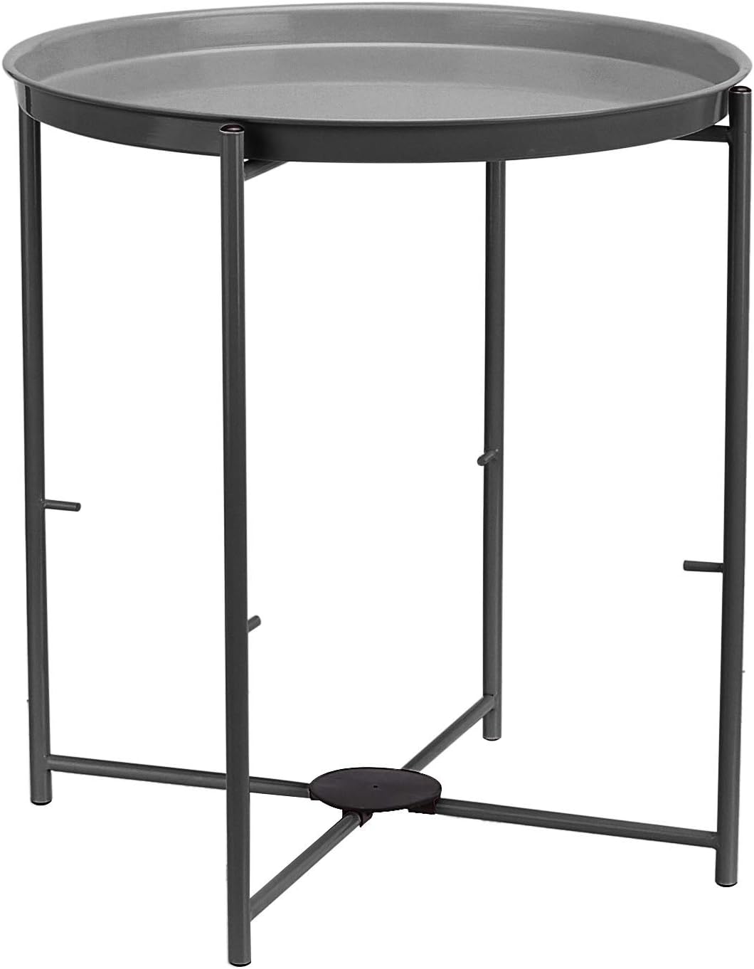 Amazon Basics Round Storage End Table, Nightstand for Bedroom or Living Room, Easy Assembly, with Cloth Basket, Charcoal/Heather Gray, 17.7 x 17.7 x 18.9 in | Side Table, with Cloth Basket, Storage