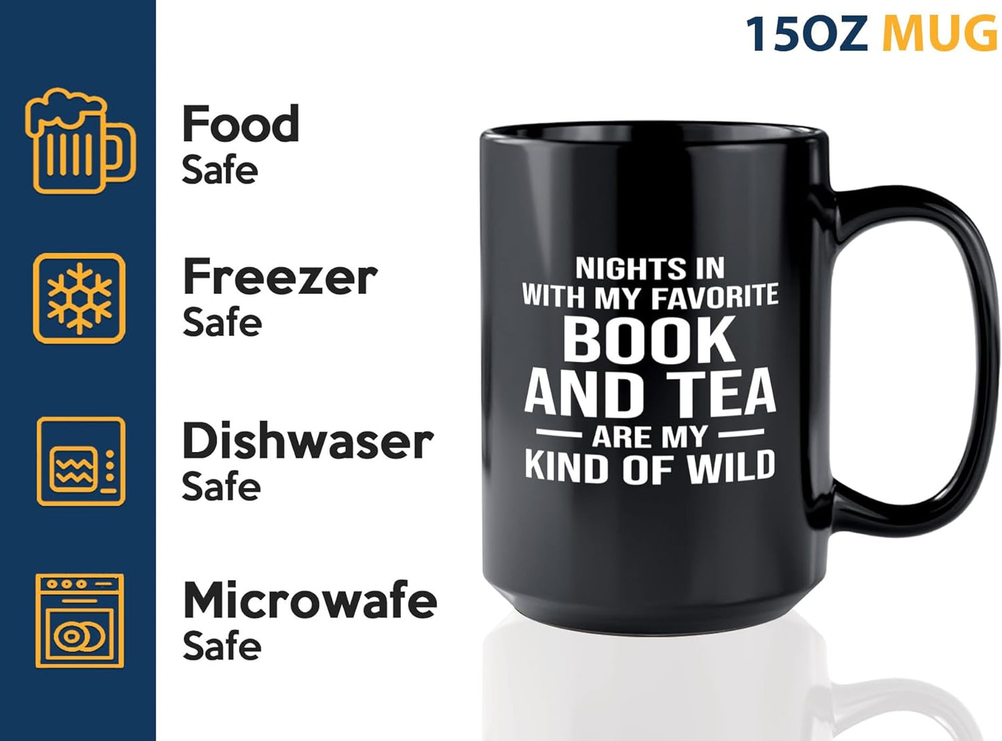 Book Lover Coffee Mug 15oz Black -Book and Tea - Gift For Poets Bookish People Bibliophile Librarian Book Club Reader