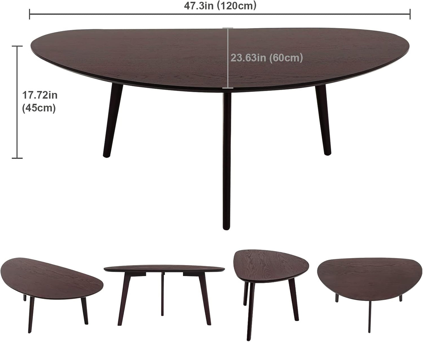FIRMINANA Mid Century Modern Coffee Table,Large Oval Small Mangotop Coffee Table for Small Spaces, Espresso-47.3" W x23.63 D x 17.72" H