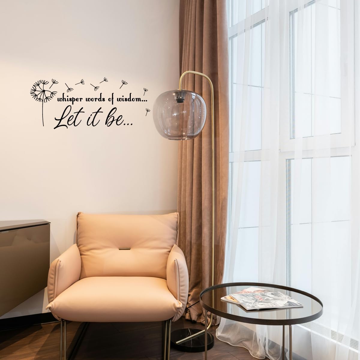 Let It Be Whisper Words of Wisdom Dandelion - Positive Quotes Pure Black Vinyl Wall Decal Art Font Motto Room Decoration