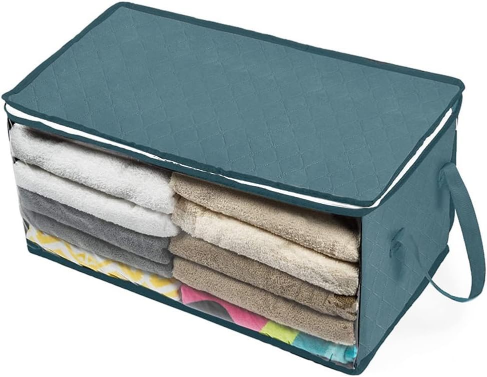 Home Storage Bags Quilt Non-Woven Clothes Boxes with Lids Closet(Blue)
