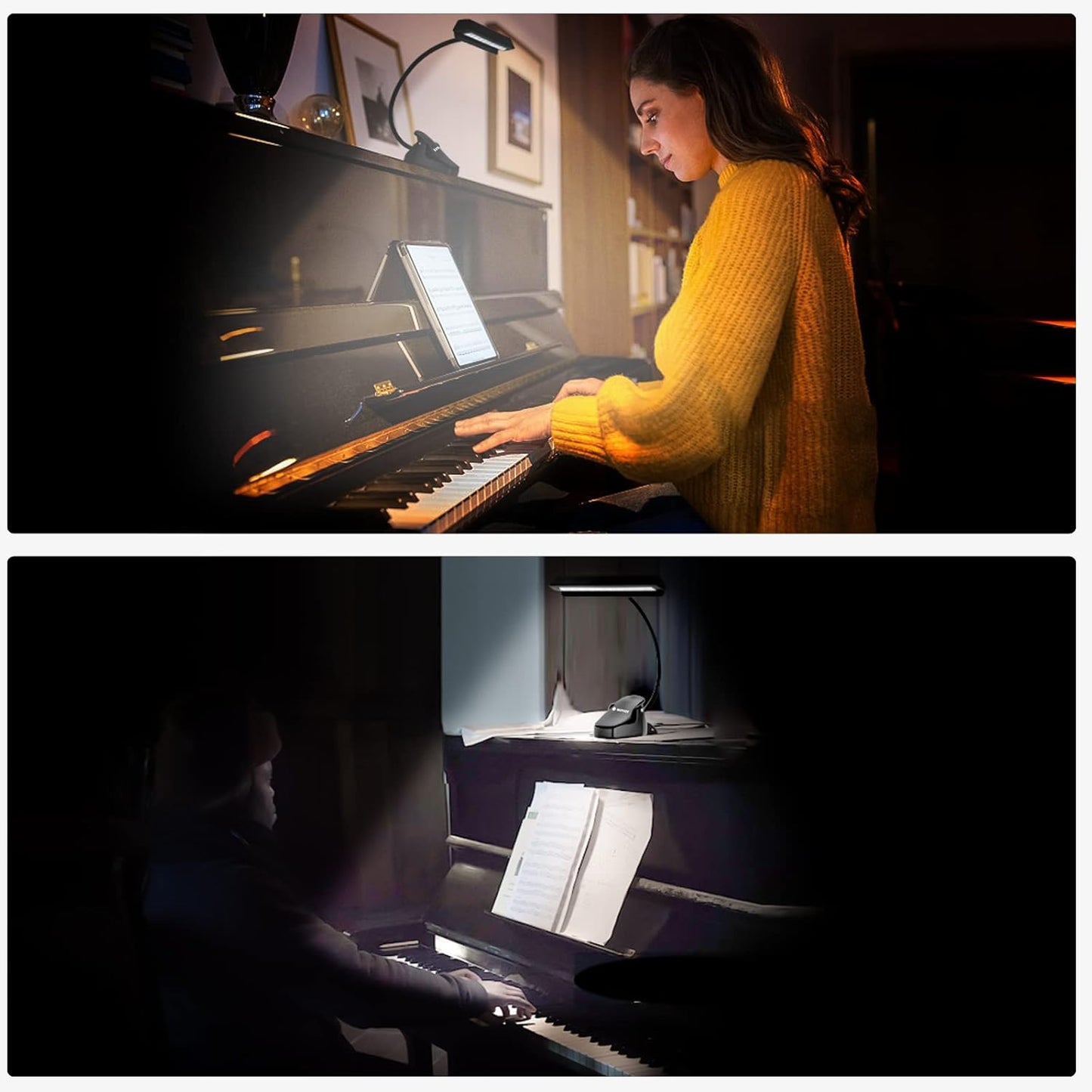 Rechargeable Music Stand Light, 19 LEDs Clip On Reading Light - 3 Level Brightness Settings, 3 Color Temperature Optional (Warm/Cool White/Natural Light Color), Perfect for Piano, Reading, Sewing