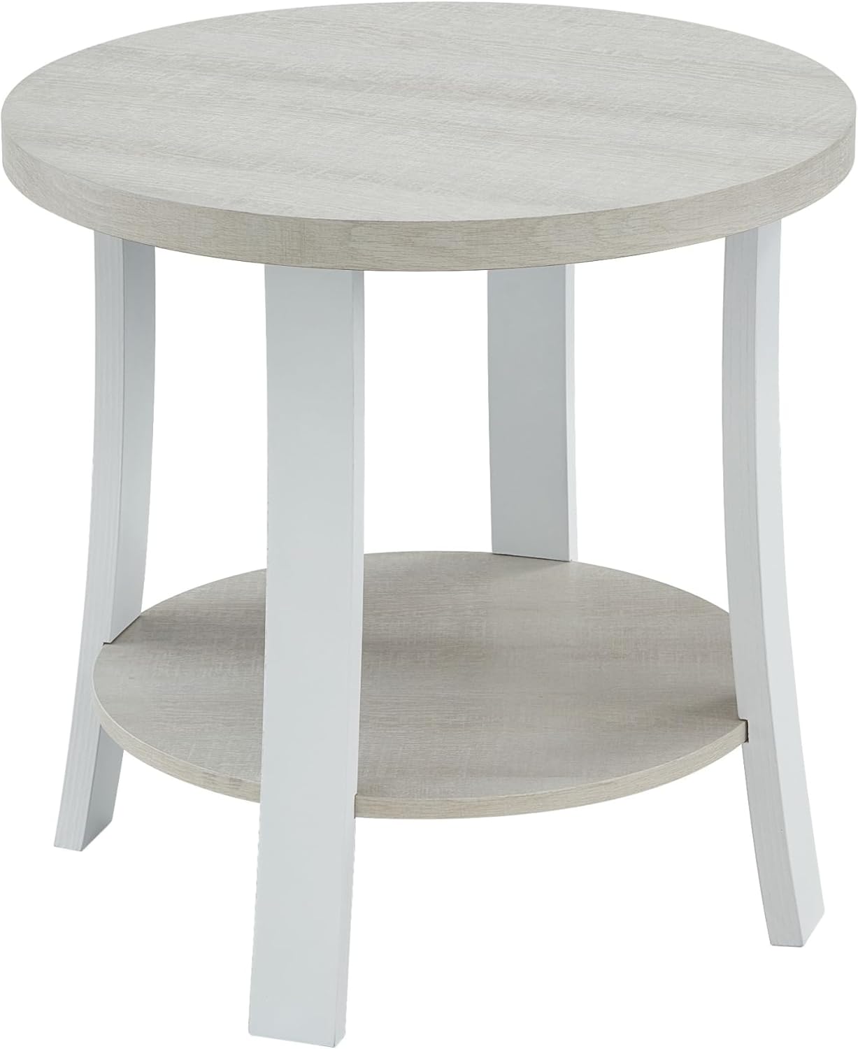 Roundhill Furniture Anze Contemporary Round Wood Shelf End Table in White Finish