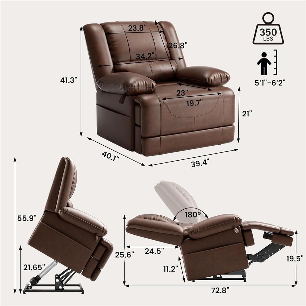 Power Lift Recliner Chair for Elderly Dual Motor Electric Recliner with Infinite Position Massage Heat USB Ports and Remote Control Comfortable Breathable Leather Lift Chair