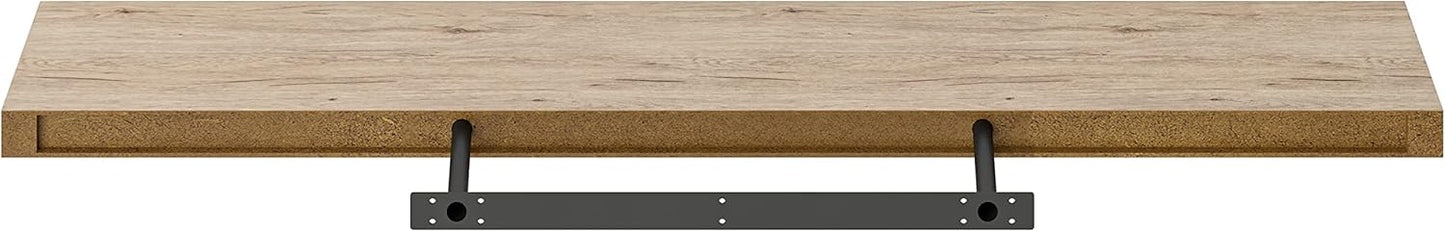 Ballucci Floating Shelf, 48" Wood Wall Shelf with Invisible Brackets for Bathroom, Living Room, Bedroom, Kitchen, Nursery, 8" Deep, Oak Finish