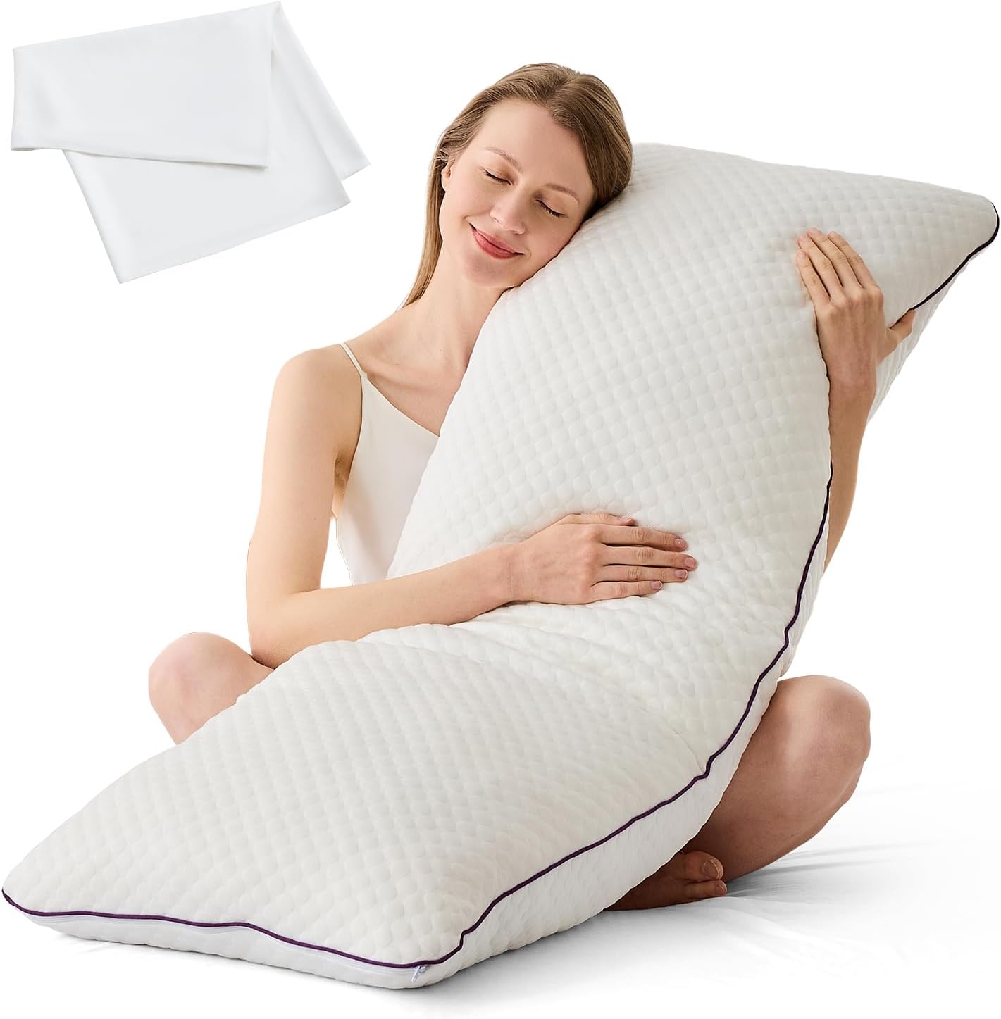 HOMELAB Cooling Adjustable Body Pillow (20x54) with Bamboo Viscose Pillowcase Bundle, Full Body Support for Side Sleepers, Back, Hip & Knee Comfort, Shredded Memory Foam & Washable Cover
