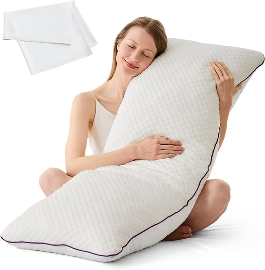 HOMELAB Cooling Adjustable Body Pillow (20x54) with Bamboo Viscose Pillowcase Bundle, Full Body Support for Side Sleepers, Back, Hip & Knee Comfort, Shredded Memory Foam & Washable Cover
