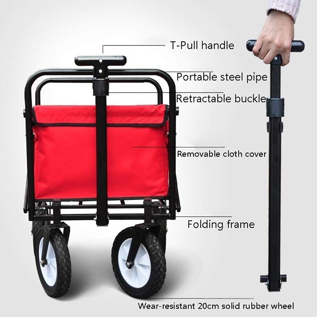 Outdoor Beach Wagon Household Folding Garden Troey Cart Heavy Duty Wagon Multi-Function ping Cart for Outdoor Camping Beach Supermarket Pu Truck (Color : Lake Blue)