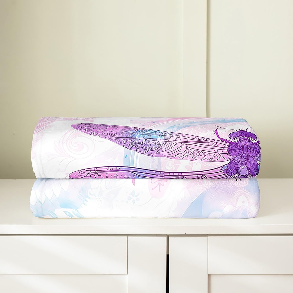 Feelyou Dragonfly Fuzzy Blanket Queen 90"x90" Boho Exotic Flannel Fleece Throw Blanket for Sofa Couch Bohemian Decor All Season Bed Blanket Plush Blanket