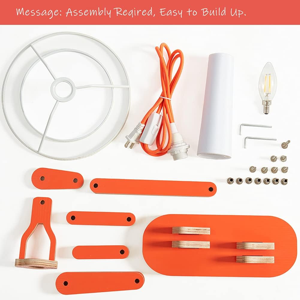 Fun Desk Lamp for Kids Bedside Bedroom - Creative Swing Arm Modern Unique Reading Wood Table Light for Living Room Girls Boys Quirky Gift - Oran Orange, Bulb Included