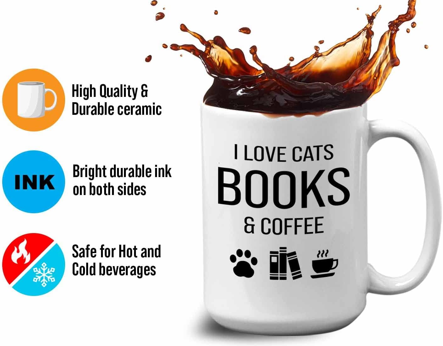Bubble Hugs Book lovers Coffee Mug 15oz White - Cats Books Coffee - Author Writer Library Editor Introvert Lovers Cat Chill Relax Bookworm Reading