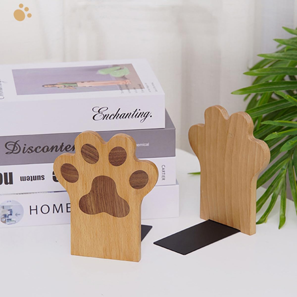 PRETYZOOM 2pcs Solid Beech Wood Bookends with Cat Paw Design, Desktop Book Support for Students, Office Accessory and File Organizer, Non-Slip Book Stoppers for Home and Study Desk