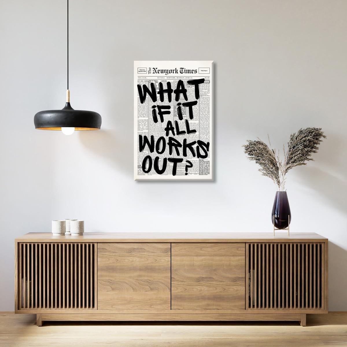 Retro Black and White Newspaper Wall Art What If It All Works Out Positive Quote Canvas Print Trendy Apartment Aesthetic Poster Preppy Affirmation Painting For Bathroom Decor 12x18inch Unframed