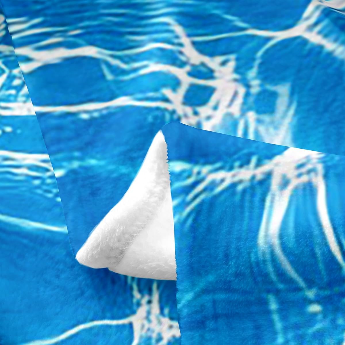 Swimming Pool Bed Blanket,Blue Water Ripple Abstract 3D Flannel Blanket for Room Decor,Summer Underwater Geometric Fleece Blanket for Sofa Dorm Decor,Throw 50"x60"