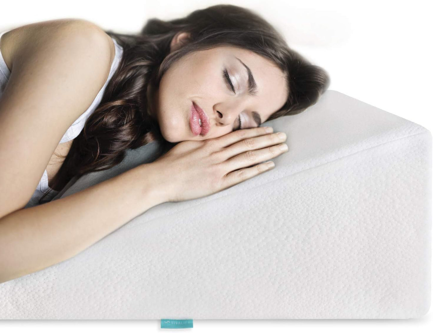 Vivalife Bed Wedge Pillow Gel Memory Foam Top - Cooling Elevated Support Cushion for Lower Back Pain, Acid Reflux, Heartburn, Allergies, Snoring - Ultra Soft Breathable Cover (10 Inch Wedge)