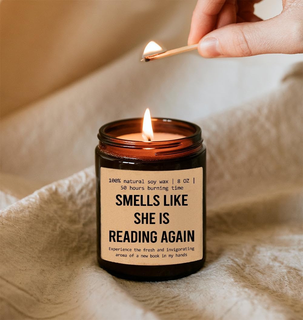Smells Like She's Reading Again Candle - Reader Gift Funny Candle - Birthday Gifts for Her - Gift for Book Lover - Bookstore Library - Gift for Friend Avid Reader - Bookworm Gift - New Home Gifts