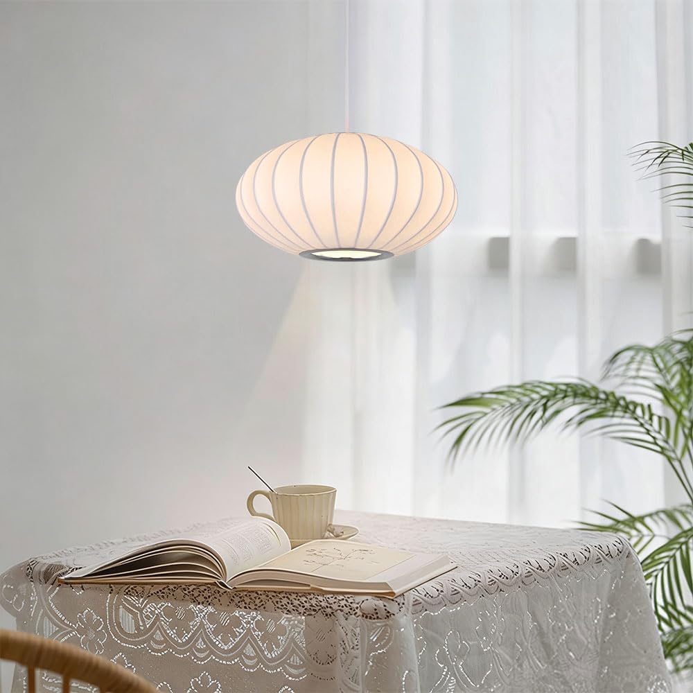 Italian Simplicity Style Silkworm Cocoon Pendant Light Post-Modern Single Head Lantern Flat Shape Silkworm Cocoon Lamp White for Caffe House Dining Room Showroom Hollow Hanging Luminaire