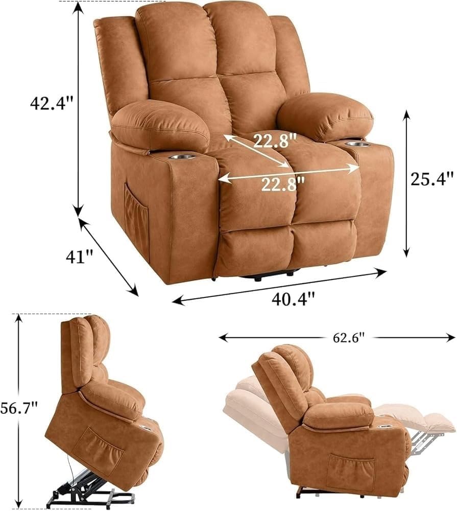 Oversized Large Electric Lift Recliner Chair for Elderly Electric Sofa with Massage Spacious Seat USB Port Modern Ergonomic Fabric for Living Room
