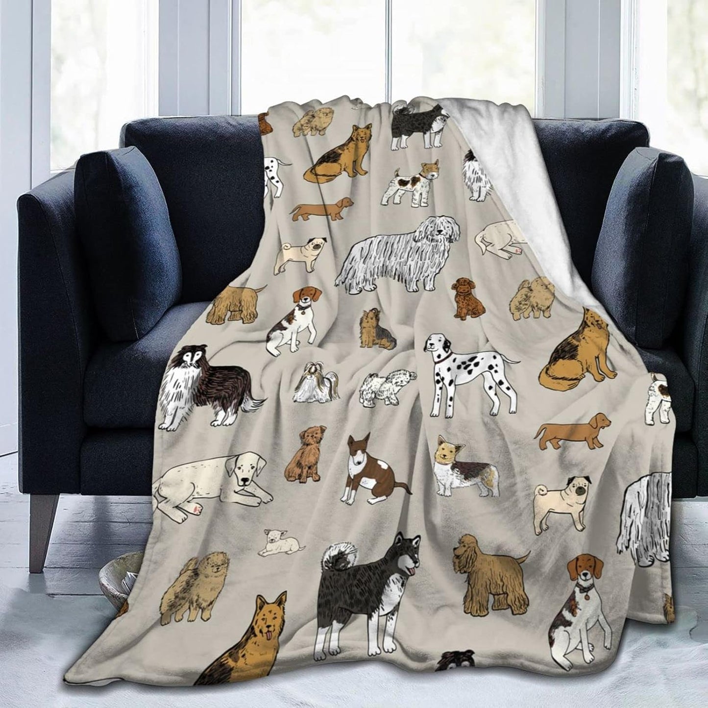 Perinsto Cute Dogs Animal Throw Blanket Ultra Soft Warm All Season Decorative Fleece Blankets for Bed Chair Car Sofa Couch Bedroom 50"X40"