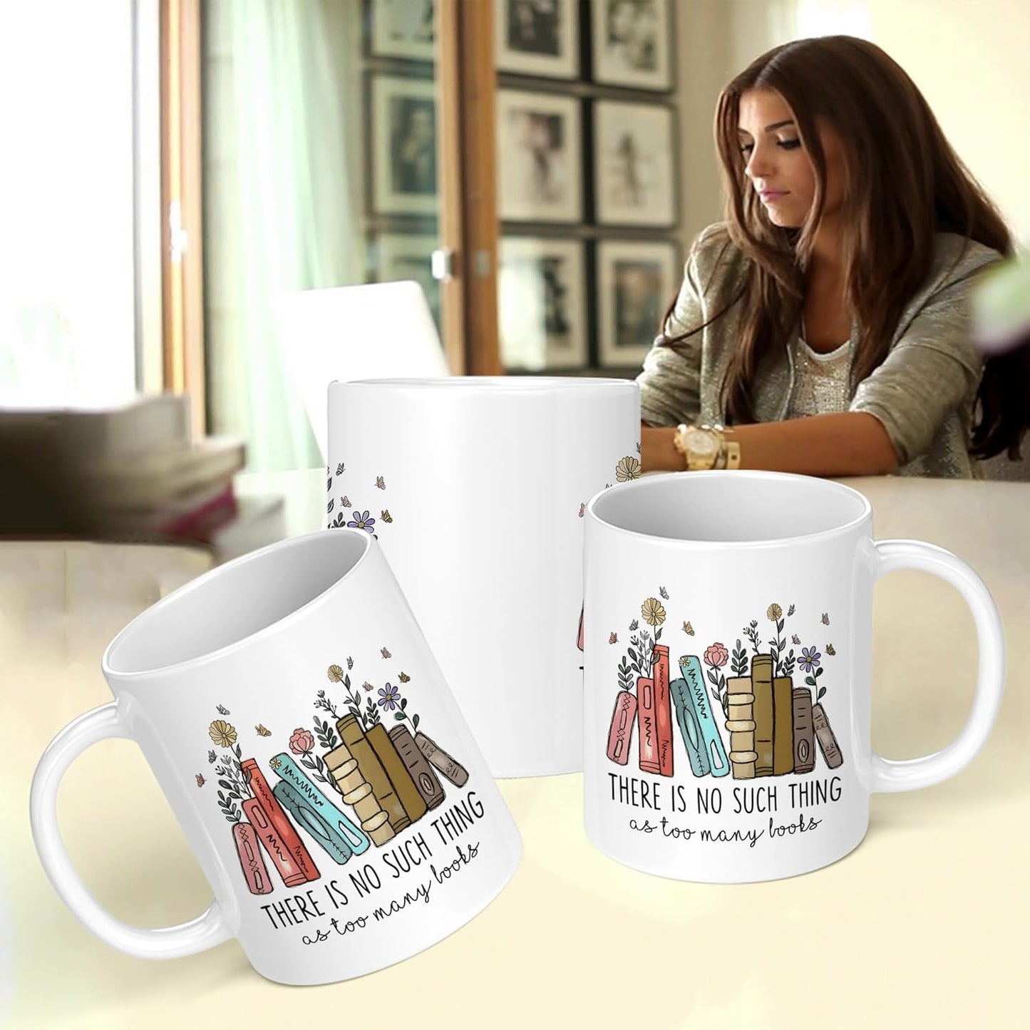 Book Lovers Coffee Mug 11oz - Book Lovers Gifts for Women - Librarian Mug - There Is No Such Thing As Too Many Books - Bookish Gifts for Birthday Christmas Graduation Reader Mom Teacher Friends