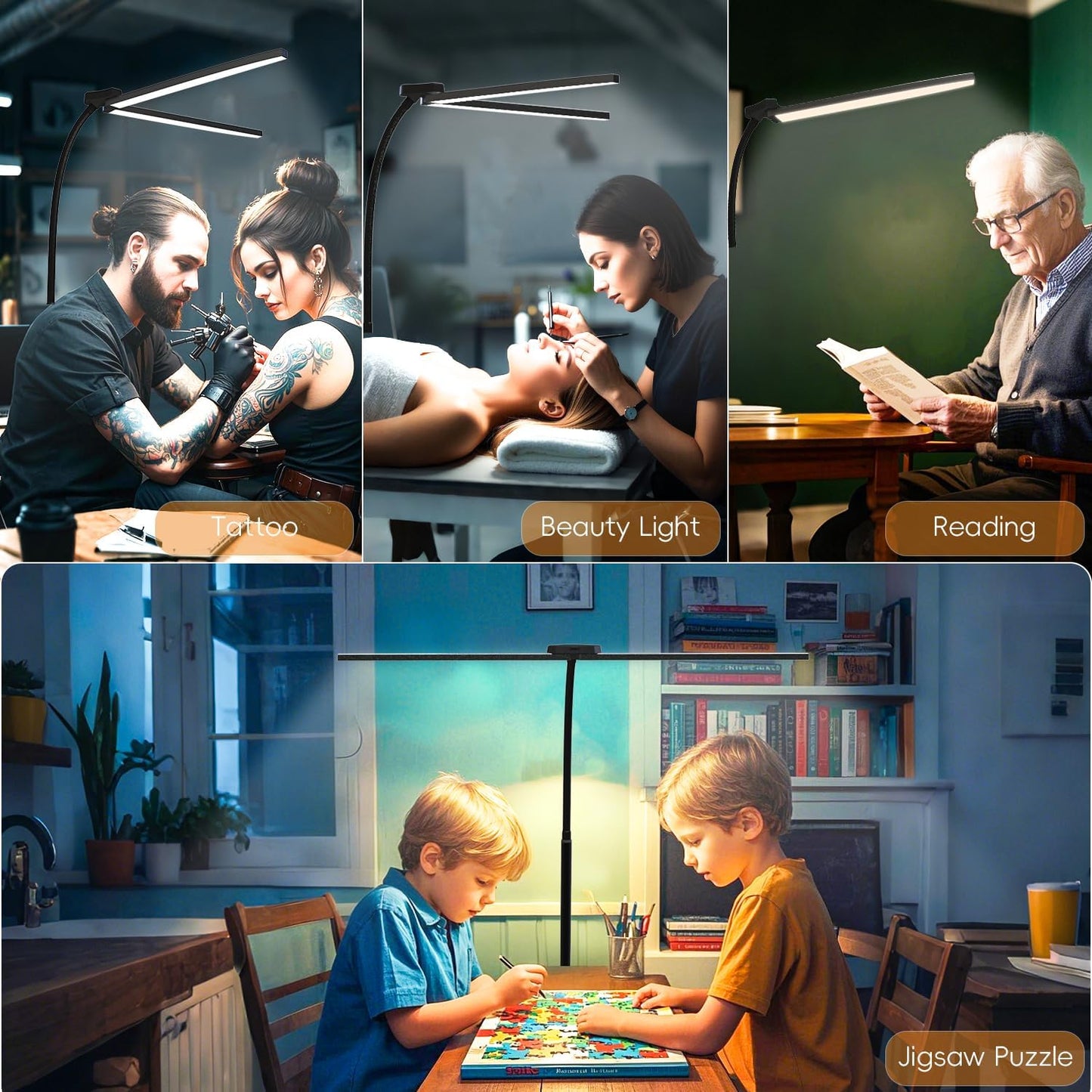 24W/2400LM Dual Head LED Floor Lamp for Office, Ultra Bright Reading Standing Task Lamp, Adjustable Panels with Remote, No Glare Puzzle Light for Tattoo, Piano, Sewing, Lash, Craft