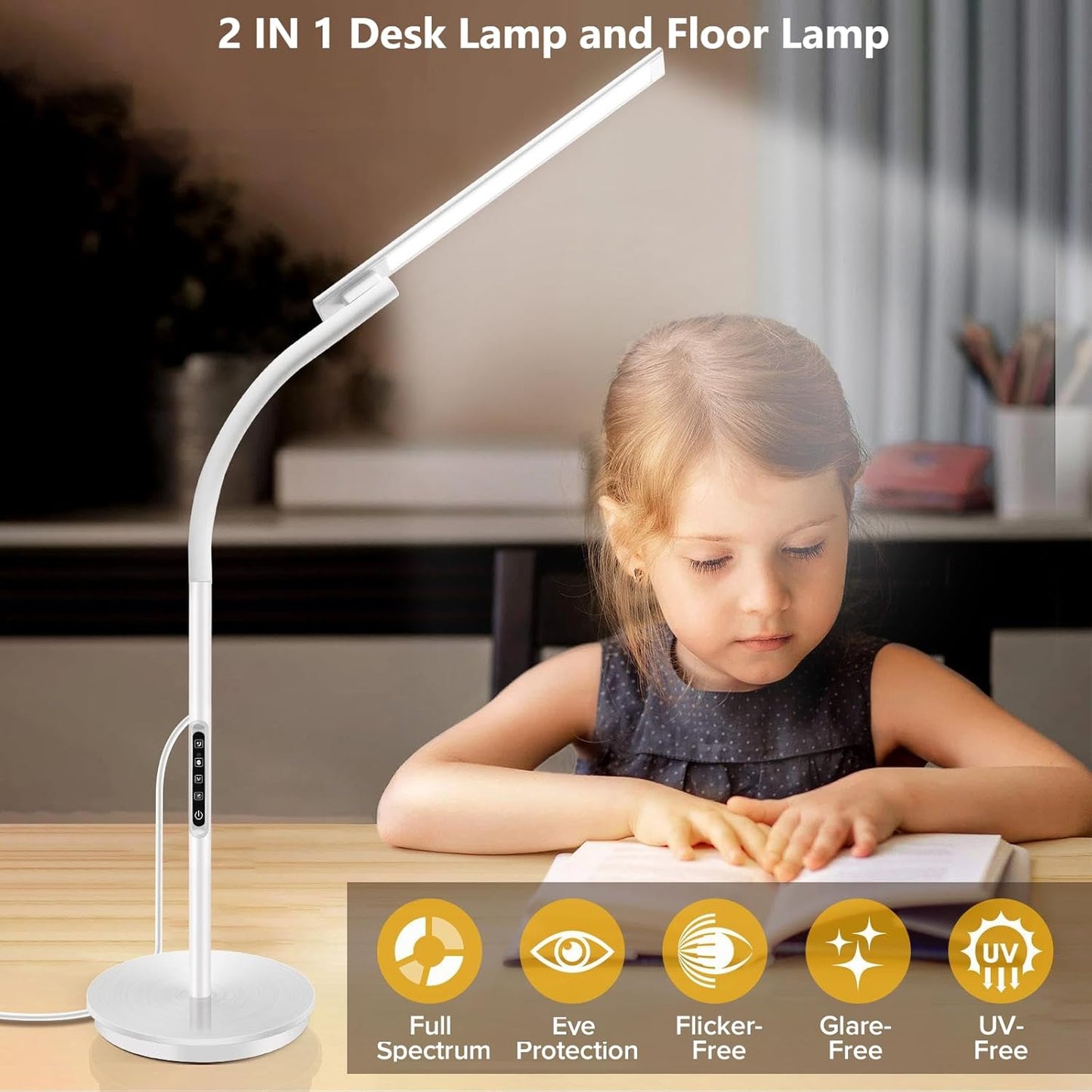 LED Floor Lamp, Floor Lamps for Living Room with Night Light & 5 Colors & 5 Brightness, Adjustable Gooseneck Floor Reading Lamp with Remote & Touch Control, Tall Standing Floor Lamp for Bedroom Office