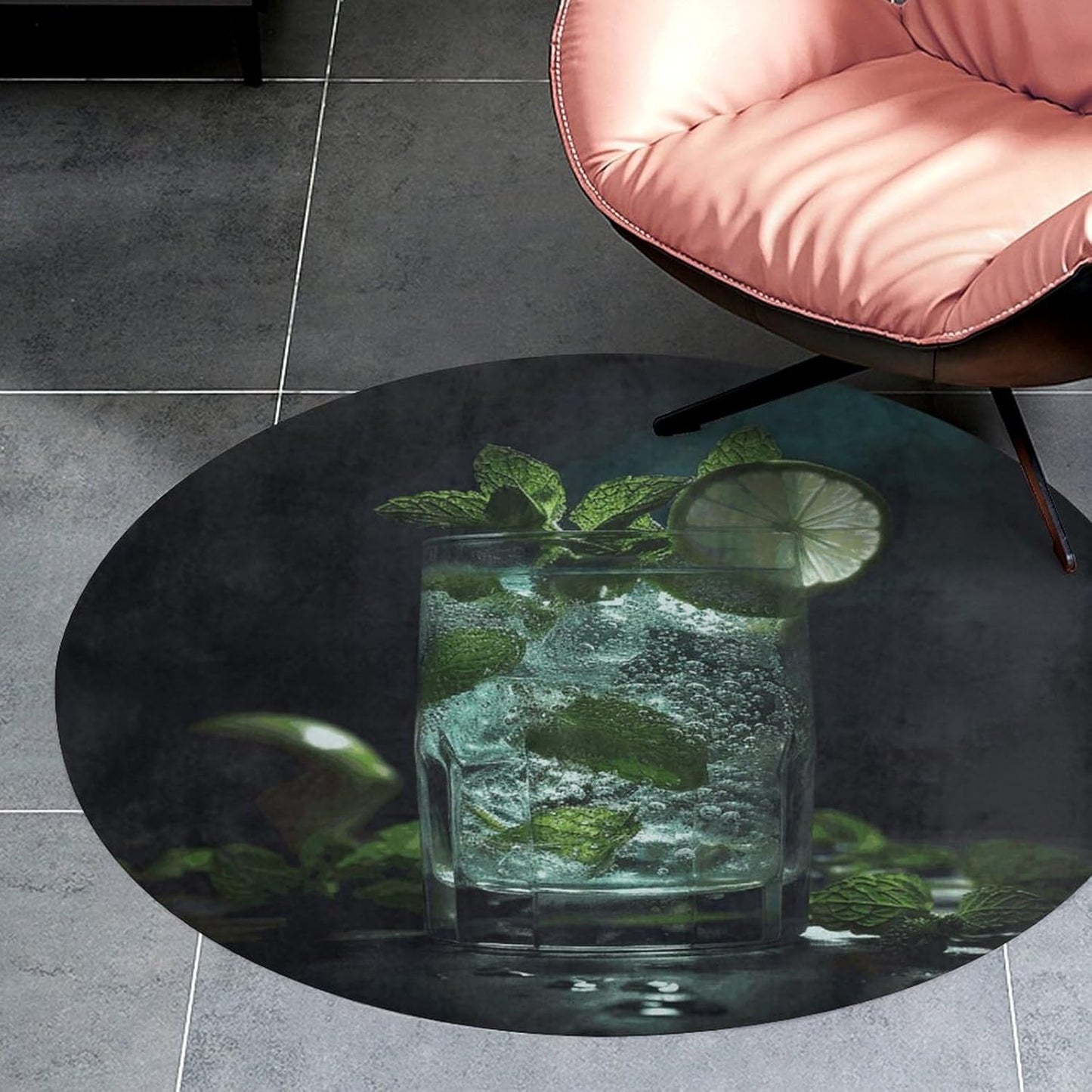 Mojito Cocktail Circle Rug Retro Luxury Coral Velvet Floor Mat Non Slip Soft Indoor Floor Carpet Comfy Thickened Area Rugs Modern Aesthetic Minimalist Carpets for Home Decor