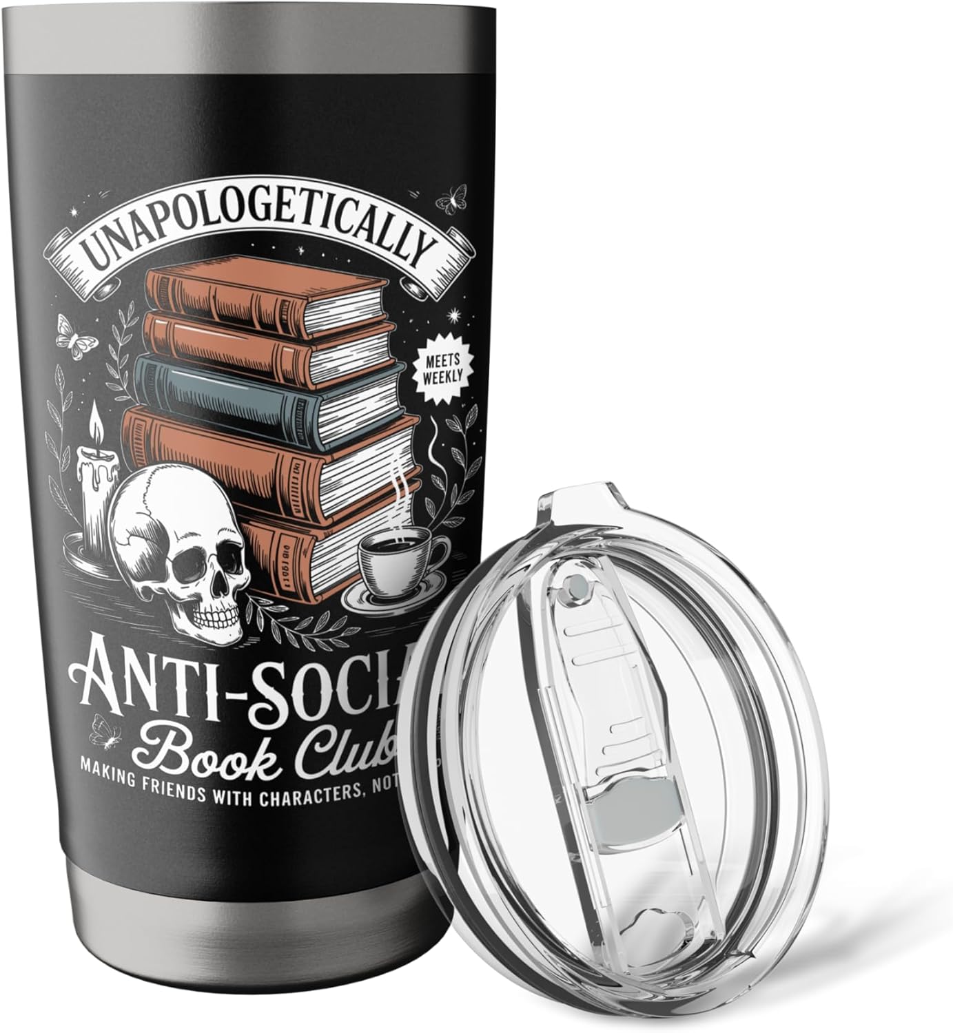 Anti-Social Book Club Reader Books & Coffee Dark Academia Stainless Steel Insulated Tumbler