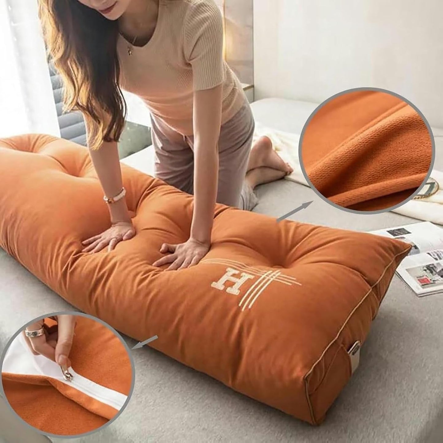 Comfortable Wedge Headboard Large Bolster Pillow for Sitting in Bed Adult Wedge Cushion Backrest Lumbar Back Support Upholstered Sit Up Reading Pillow for Daybed