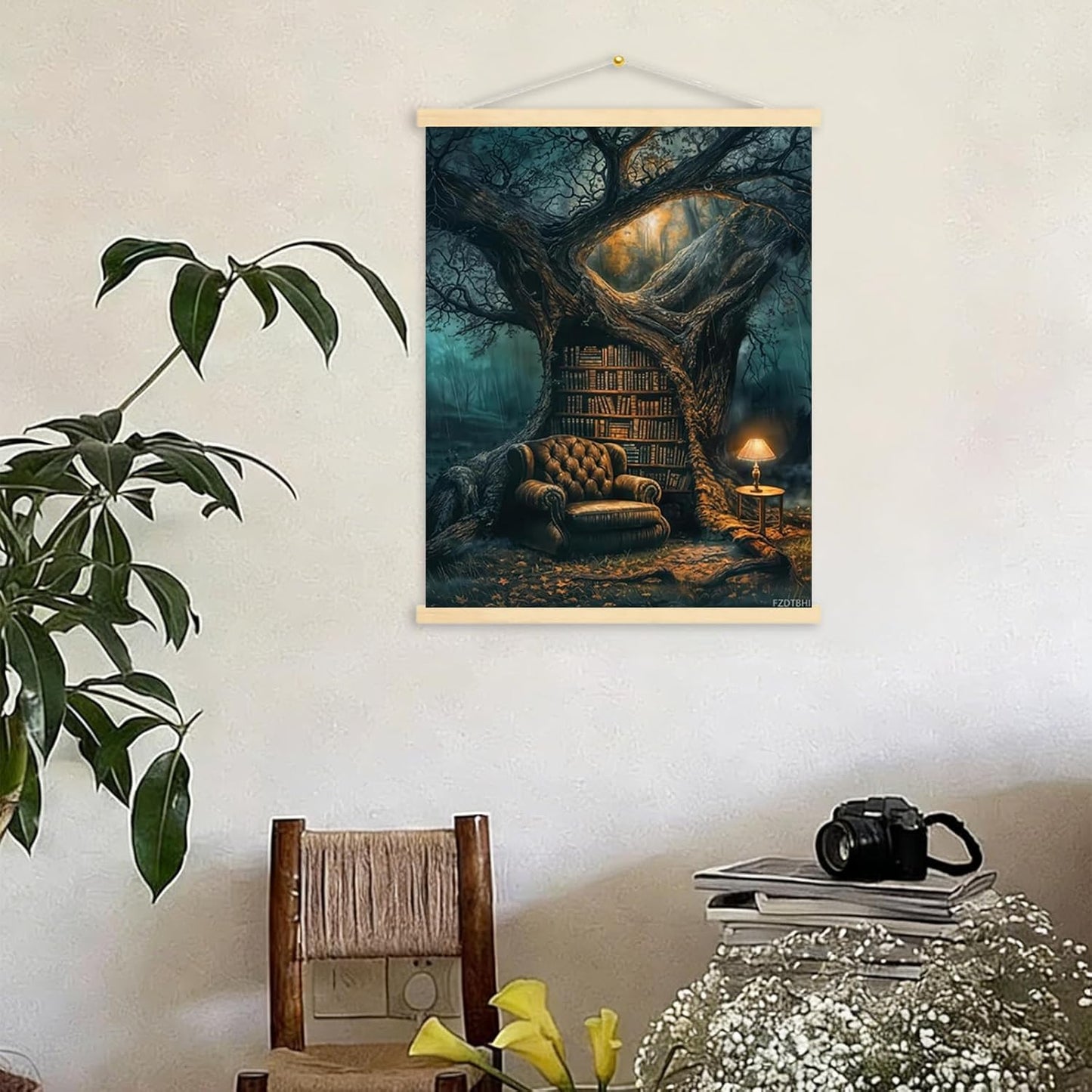 Moody Vintage Forest Literary Wall Art Dark Academia Bookish Artwork Aesthetic Posters Gothic Reading Canvas Print Wall Decor for Office Dorm Bedroom Decoration Framed 12x16inch