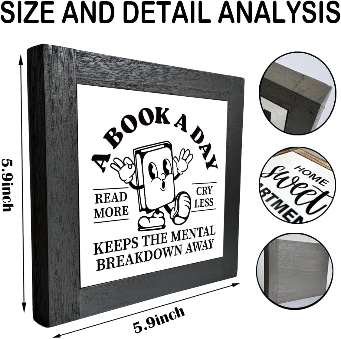 Farmhouse Wood Sign, A Book A Day Keep The Mental Breakdown Away Sign, Black Wooden Box Sign, Inspirational Book Quote Sign, Bookstore Decor, Book Themed Decoration, Library Decor, Book Lover Gift 46