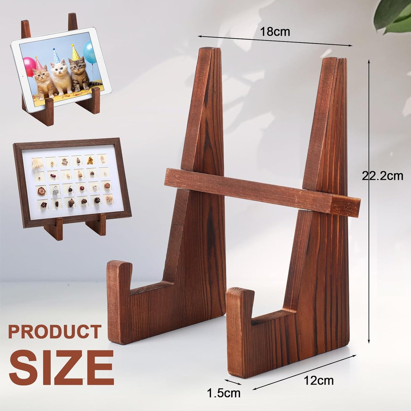 6 Pack Cookbook Stand for Kitchen 8.7 Inch Wooden Recipe Book Holder for Kitchen Counter Rustic Brown Multifunction Decorative Table Top Easels Stand for Display Cook Book Plate Picture Frame