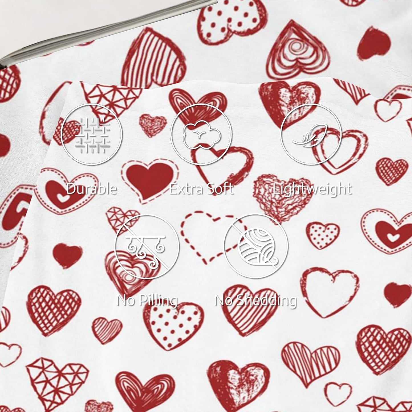 Valentine's Day Red Love Hearts Blanket, Lightweight Anti-Pilling Fleece Blanket, Wedding Anniversary Birthday Gifts for Wife Girlfriend, Soft Throw Blankets for Bed Couch Sofa Chair, 60 x 50 Inch