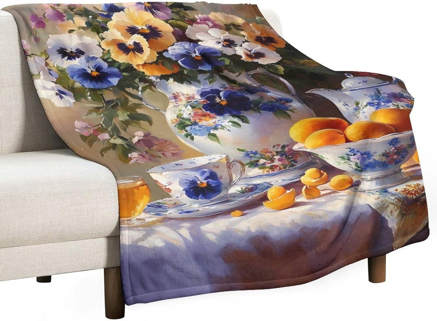 Blue Bouquet Porcelain Throw Blanket for Couch Bed Plush Cozy Fuzzy Flannel Blanket for All Season 66"x90"