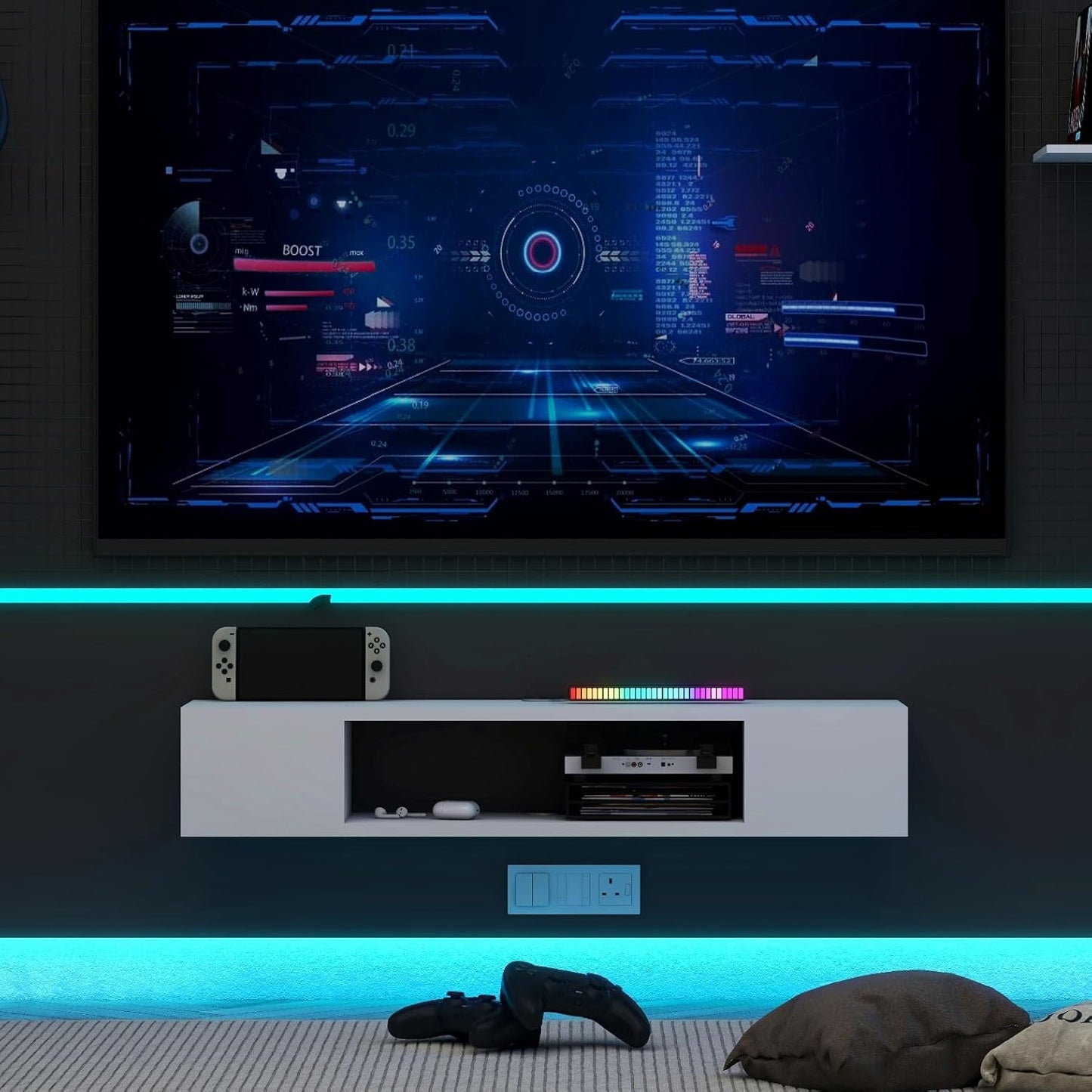 GHC Floating TV Stand, Wall Mounted Entertainment Center and Cabinet Shelf, Media Console for DVD Player, Space-Saving Under TV Shelf for Bedroom, Living Room (White)