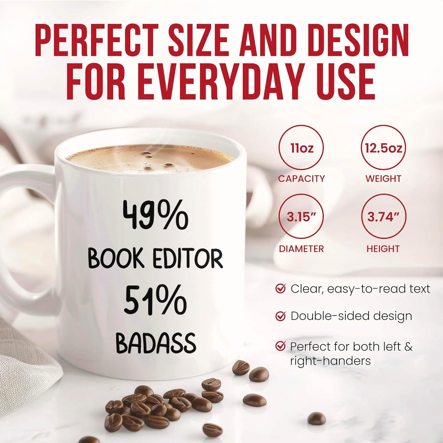 Badass Book Editor Mug - Literary Coffee Cup - Publishing Expert Funny Gift From Colleagues - Manuscript Reviewer Tea Mugs - Proofreading Cups - 11 Oz Ceramic Gifts For Authors, Birthday, Him, Her
