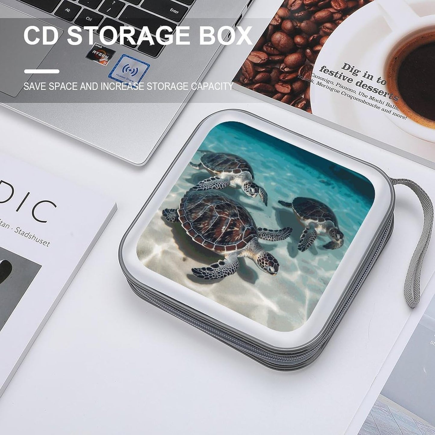 Sea Turtles CD Case 40 Capacity Case Zipper CD Collection Bag with Handles Cover DVD Storage Hard Plastic DVD Disc Cases Storage Binder for Car Home Office Travel